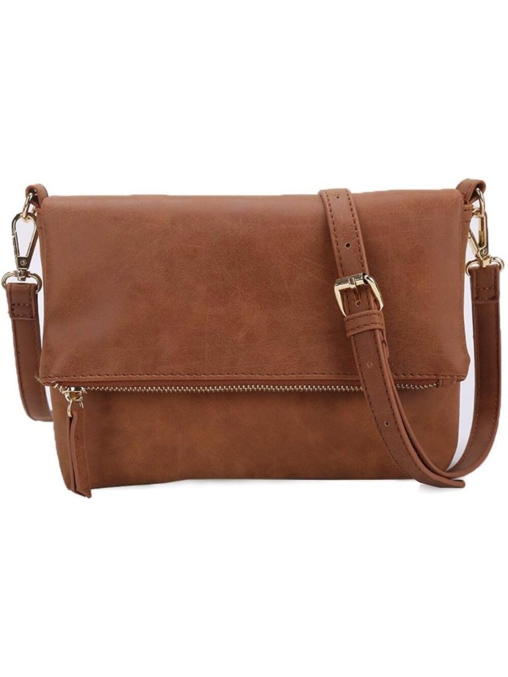 Women's Brown PU Leather Small Crossbody Bag Purse Shoulder Adjustable Strap
